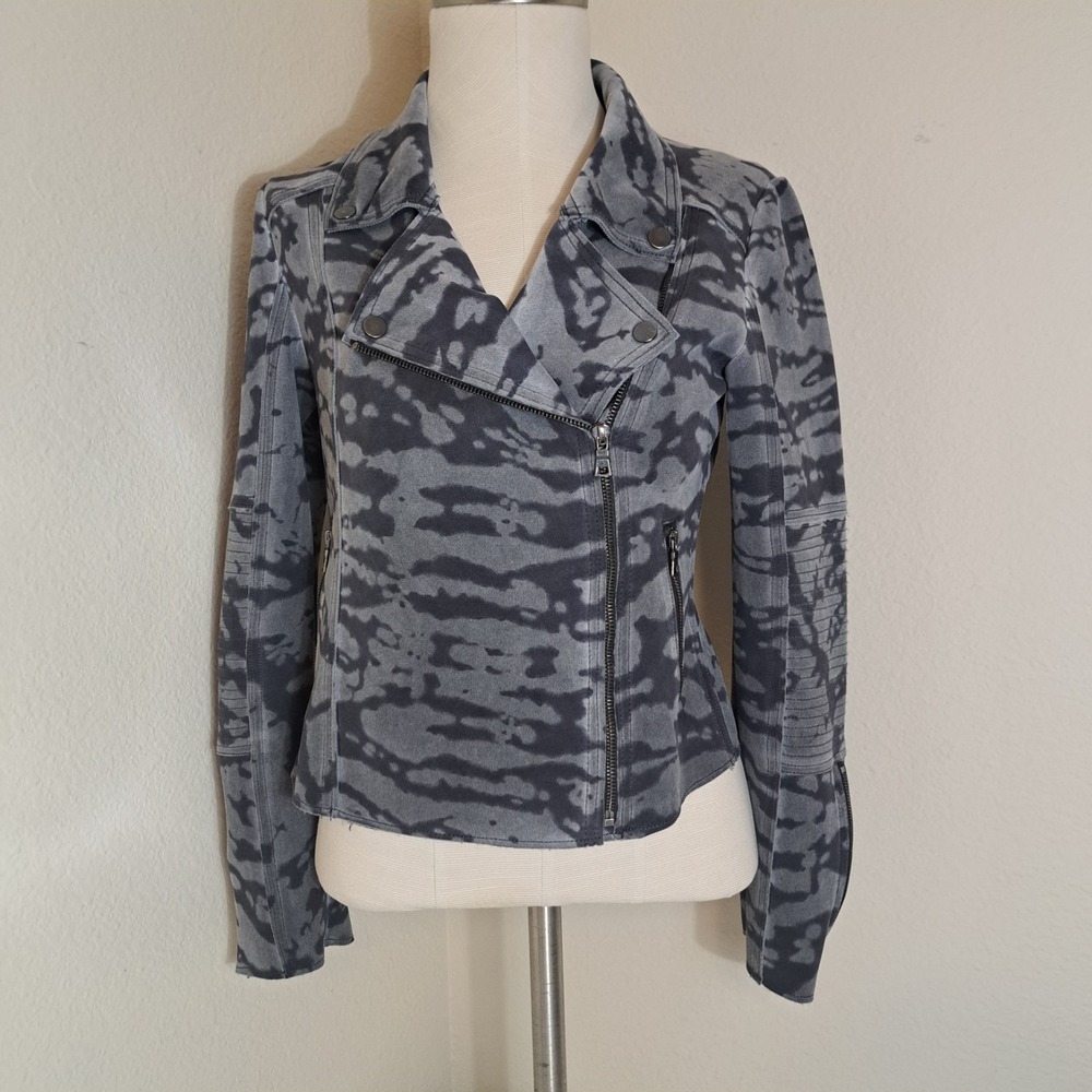 Anthropologie Marrakech Jacket Womens Size S Gray Camo Moto Zip Grunge Rock